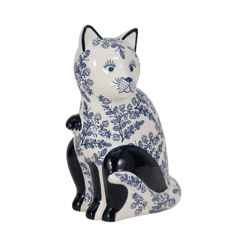 CER, 10" SITTING CHINOISERIE CAT, BLUE/WHITE - Al Rugaib Furniture