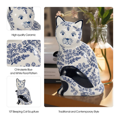 CER, 10" SITTING CHINOISERIE CAT, BLUE/WHITE - Al Rugaib Furniture