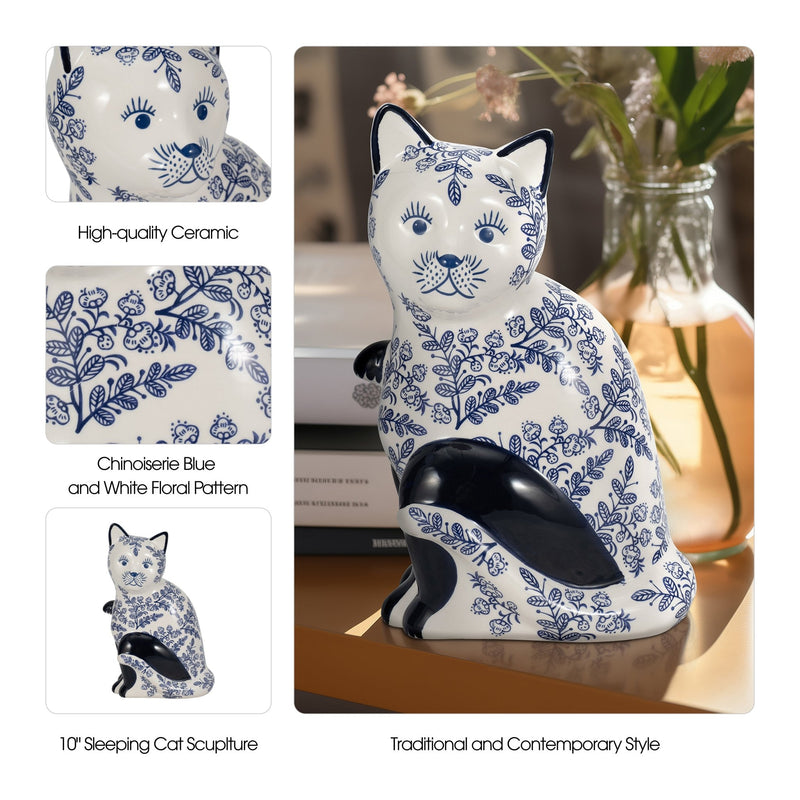 CER, 10" SITTING CHINOISERIE CAT, BLUE/WHITE - Al Rugaib Furniture