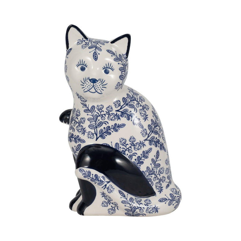 CER, 10" SITTING CHINOISERIE CAT, BLUE/WHITE - Al Rugaib Furniture