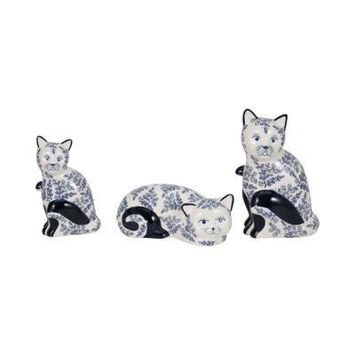 CER, 10" SITTING CHINOISERIE CAT, BLUE/WHITE - Al Rugaib Furniture