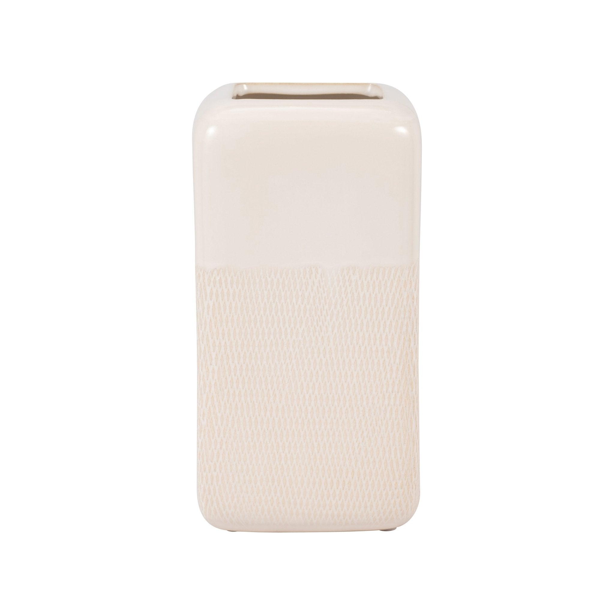 CER, 10" SQUARED GROOVED VASE, IVORY Vases and Jars| Sagebrook Home