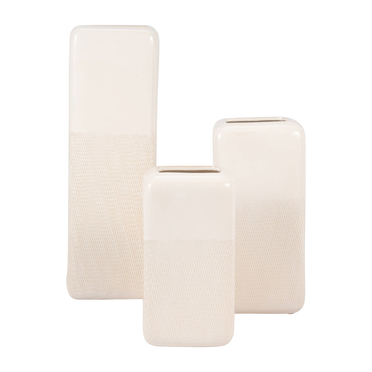 CER, 10" SQUARED GROOVED VASE, IVORY Vases and Jars| Sagebrook Home