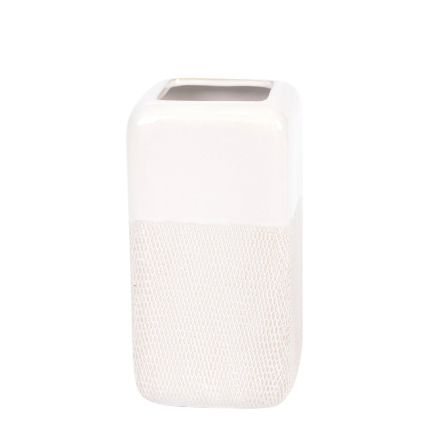 CER, 10" SQUARED GROOVED VASE, IVORY Vases and Jars| Sagebrook Home
