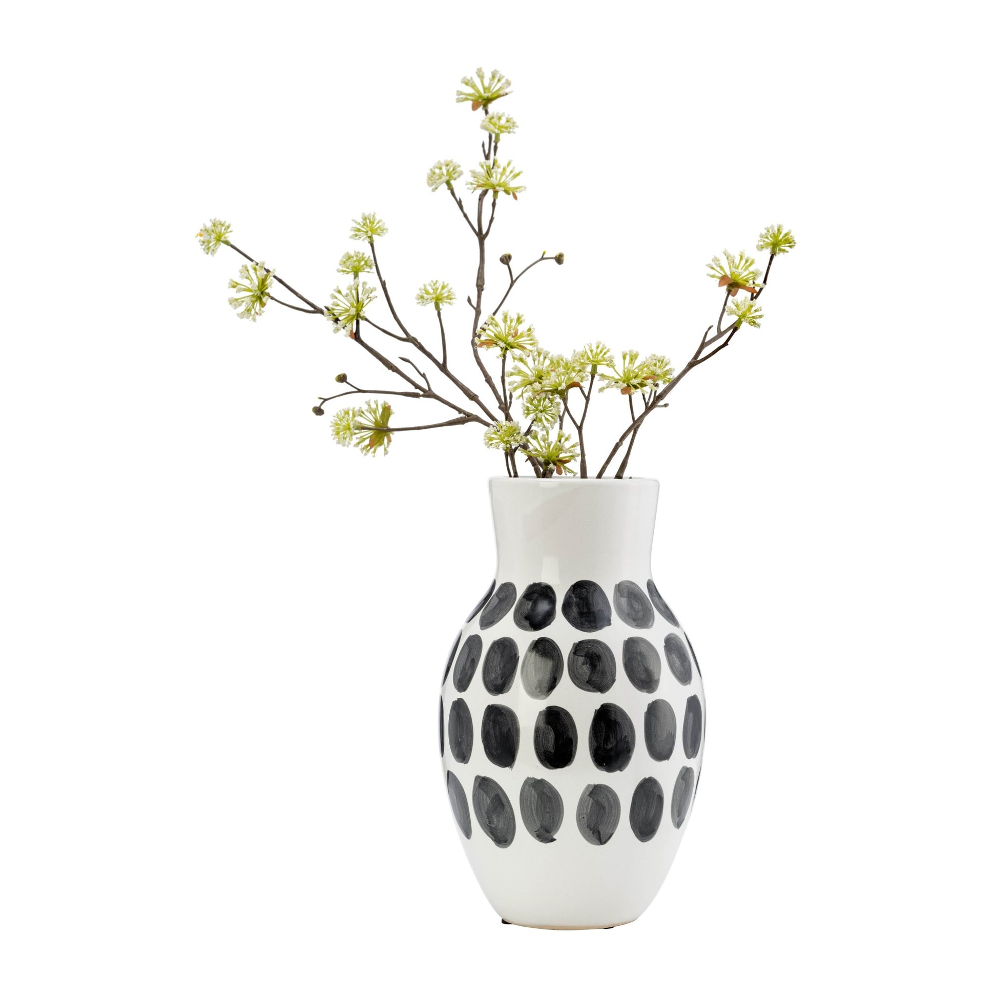 CER, 10"H BLK POLK-A-DOT FLOWER VASE, WHITE Vases and Jars| Sagebrook Home