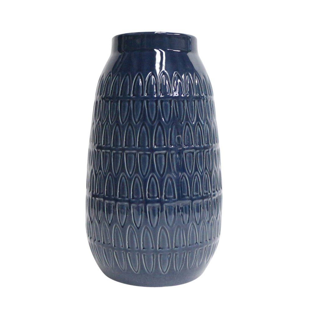 CER, 10"H CARVED VASE, NAVY BLUE Vases and Jars| Sagebrook Home