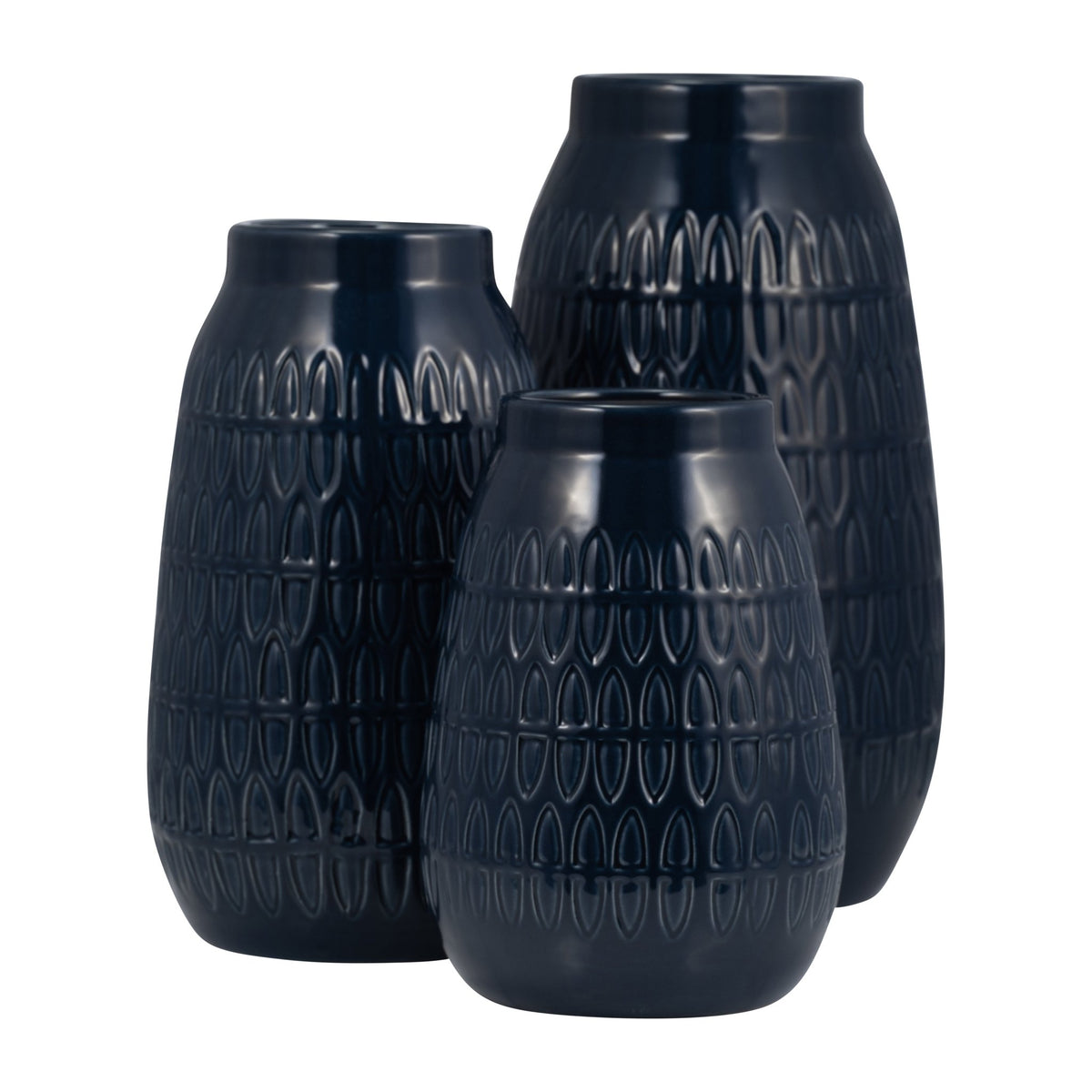 CER, 10"H CARVED VASE, NAVY BLUE Vases and Jars| Sagebrook Home