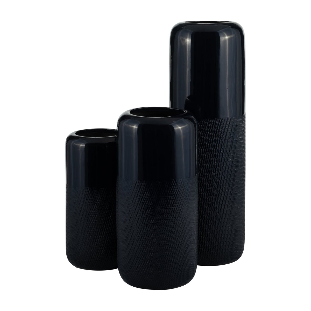 CER, 10"H GROOVED VASE, NAVY BLUE Vases and Jars| Sagebrook Home