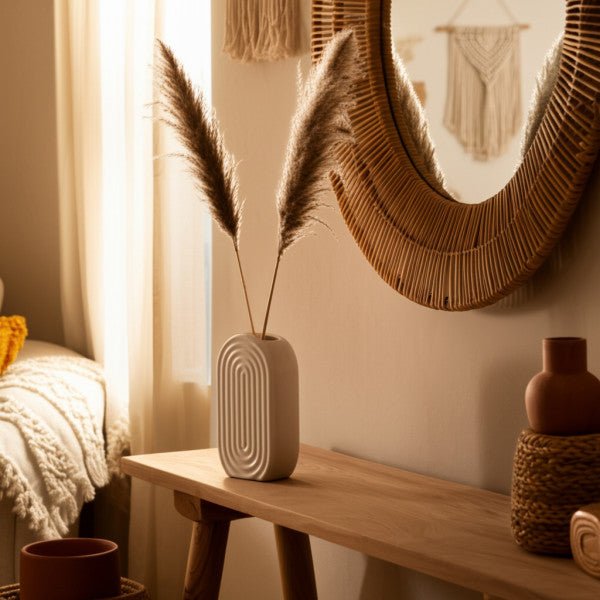 CER, 11" OVAL RIDGED VASE, WHITE Vases and Jars| Sagebrook Home