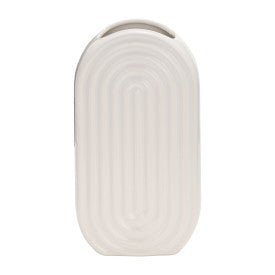 CER, 11" OVAL RIDGED VASE, WHITE Vases and Jars| Sagebrook Home