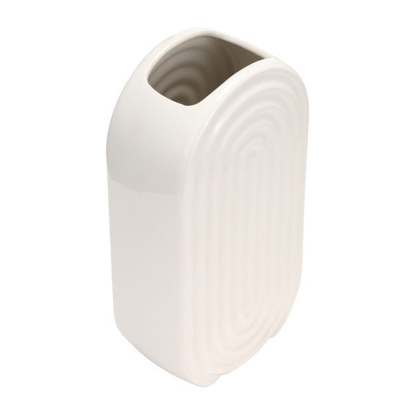 CER, 11" OVAL RIDGED VASE, WHITE Vases and Jars| Sagebrook Home