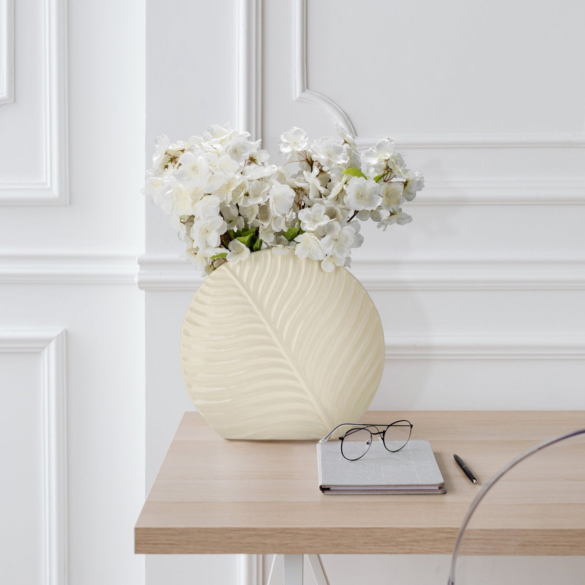 CER, 11" ROUND BOTANICAL VASE, COTTON Vases and Jars| Sagebrook Home
