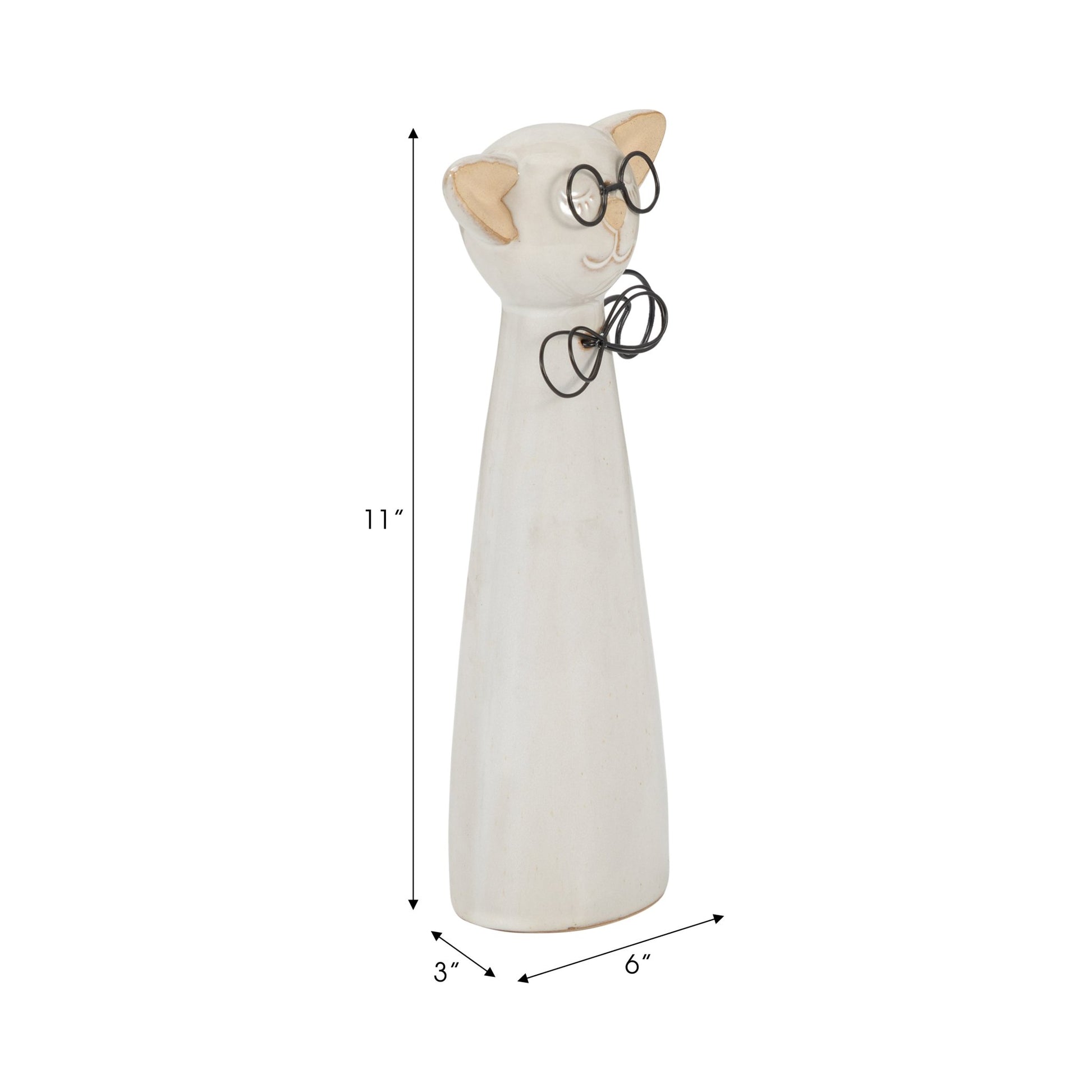 CER, 11"H CAT W/ GLASSES, BEIGE Table Decors| Sagebrook Home