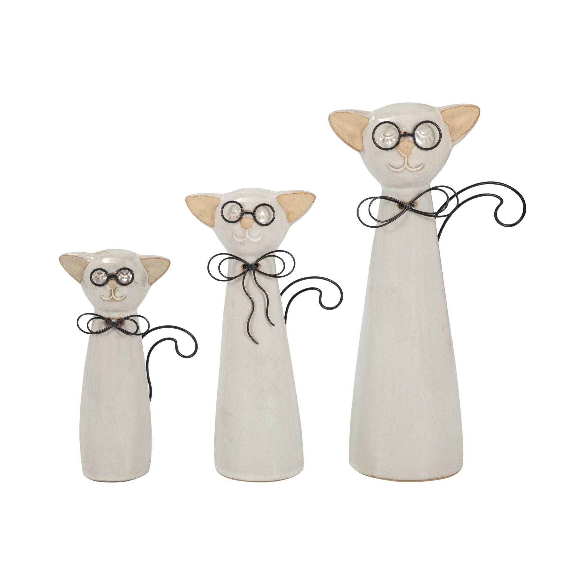 CER, 11"H CAT W/ GLASSES, BEIGE Table Decors| Sagebrook Home