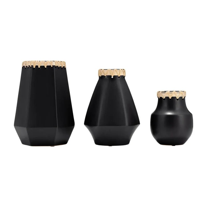 CER, 11"H VASE W/ WEAVING, BLACK Vases and Jars| Sagebrook Home