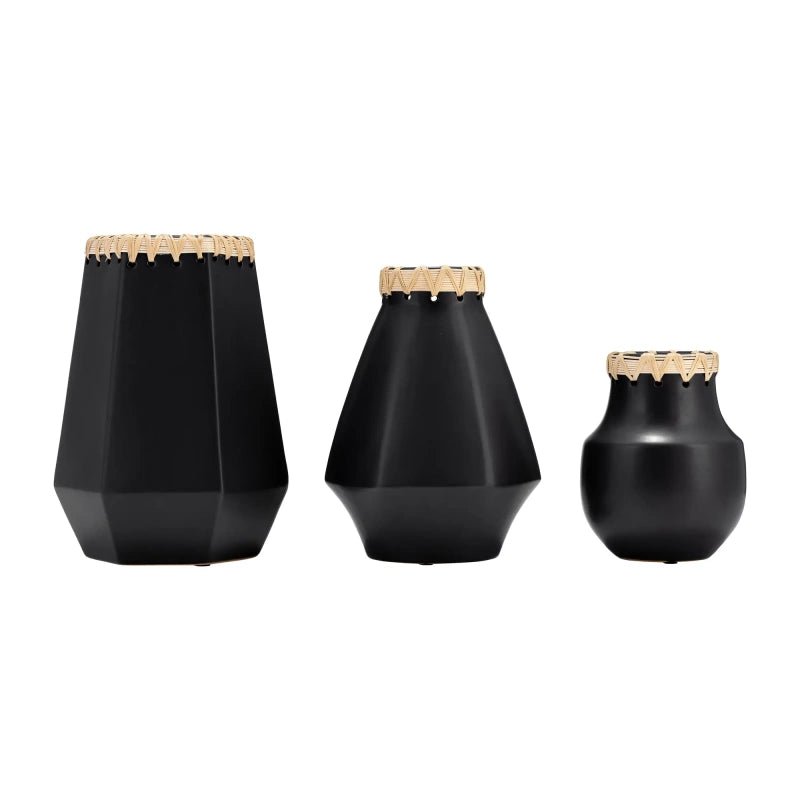 CER, 11"H VASE W/ WEAVING, BLACK Vases and Jars| Sagebrook Home