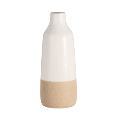 CER, 12" BOTTLE VASE, WHITE/TAN - Al Rugaib Furniture