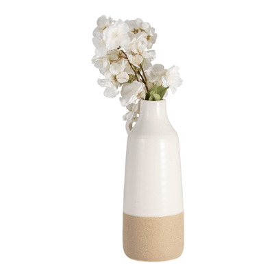 CER, 12" BOTTLE VASE, WHITE/TAN - Al Rugaib Furniture