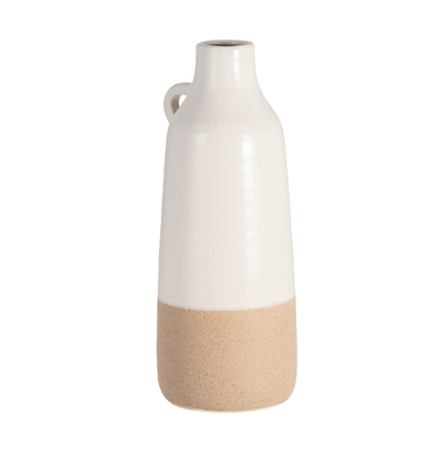 CER, 12" BOTTLE VASE, WHITE/TAN - Al Rugaib Furniture