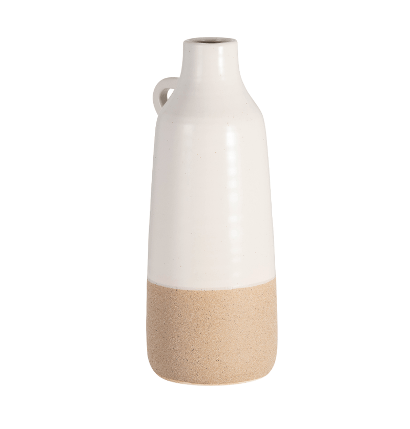 CER, 12" BOTTLE VASE, WHITE/TAN - Al Rugaib Furniture
