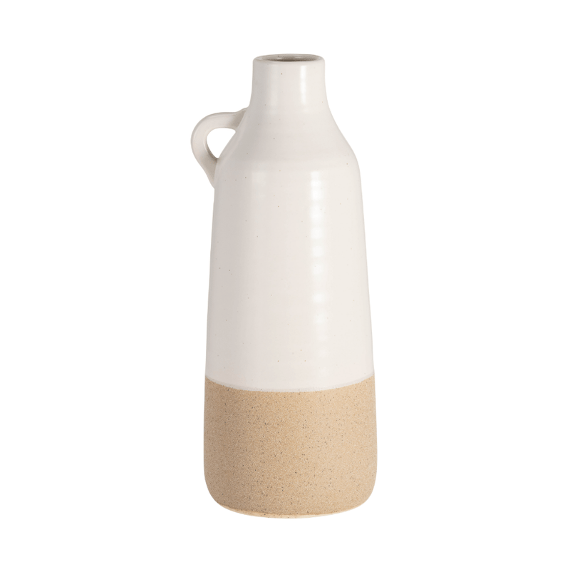 CER, 12" BOTTLE VASE, WHITE/TAN - Al Rugaib Furniture