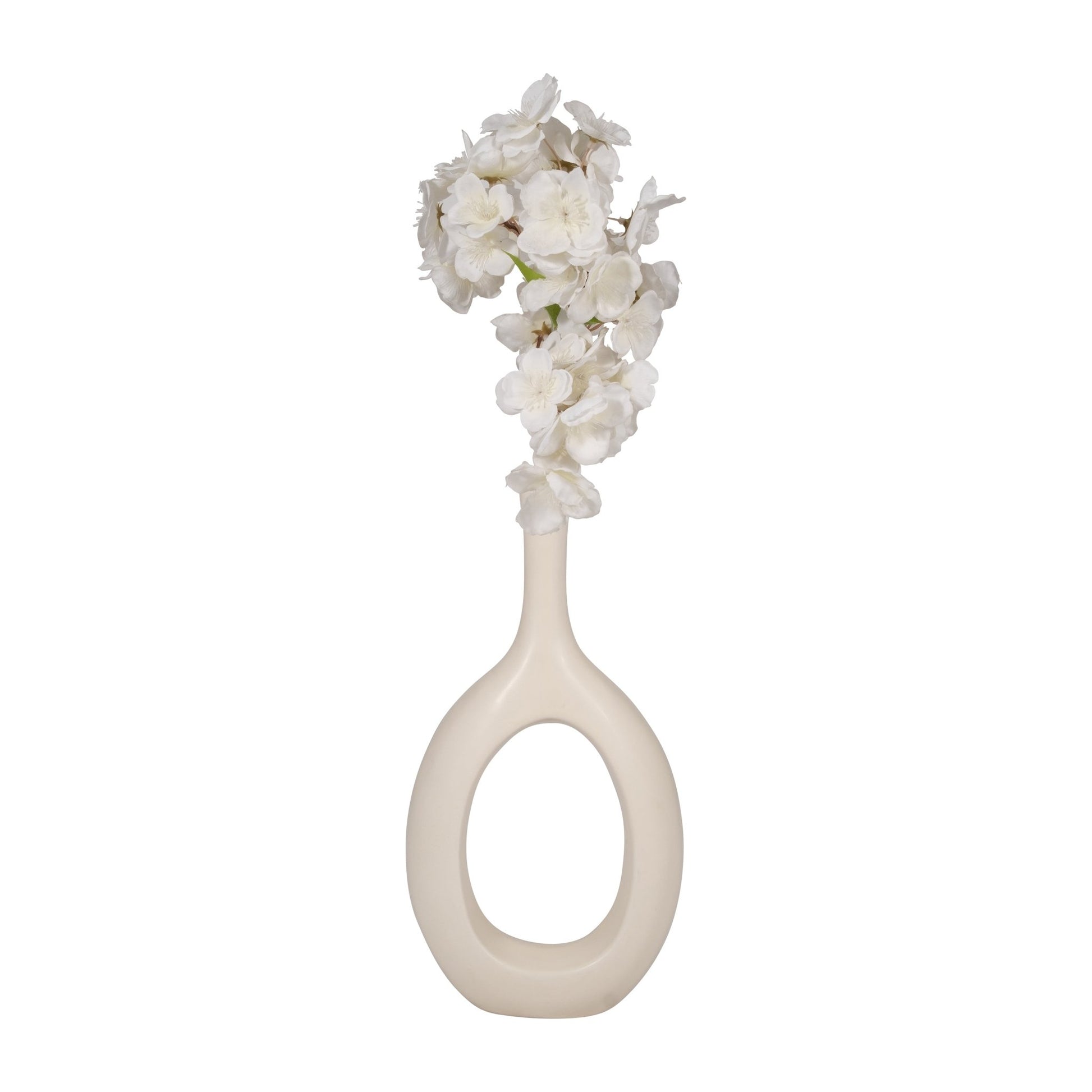 CER, 12" CURVED OPEN CUT OUT VASE, COTTON Vases and Jars| Sagebrook Home