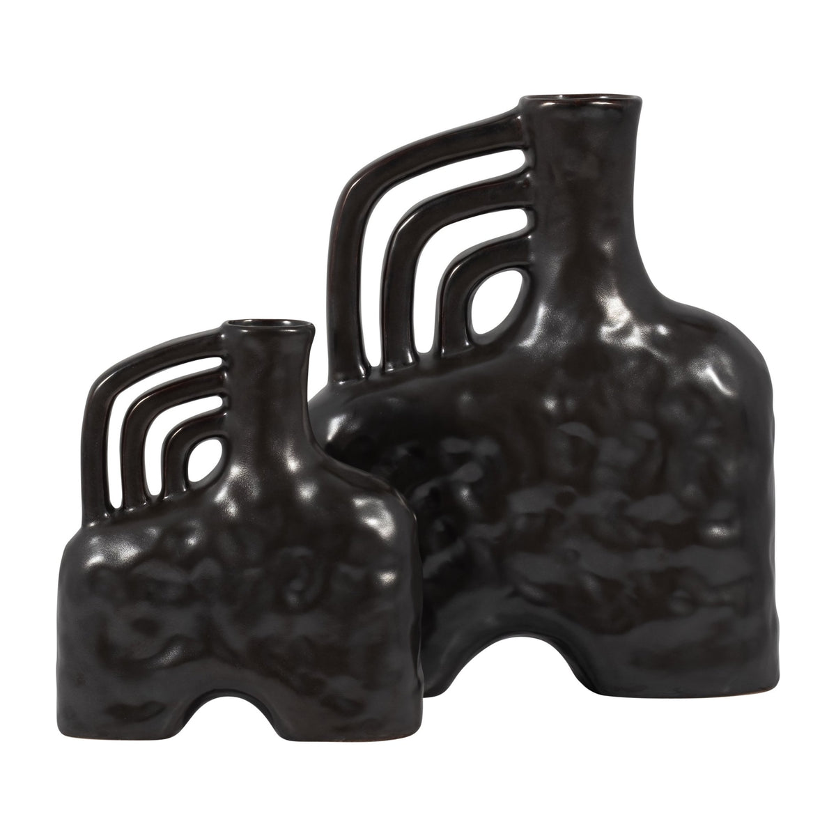 CER, 12" METALLIC TRIPLE HANDLE VASE, BLACK | Sagebrook Home