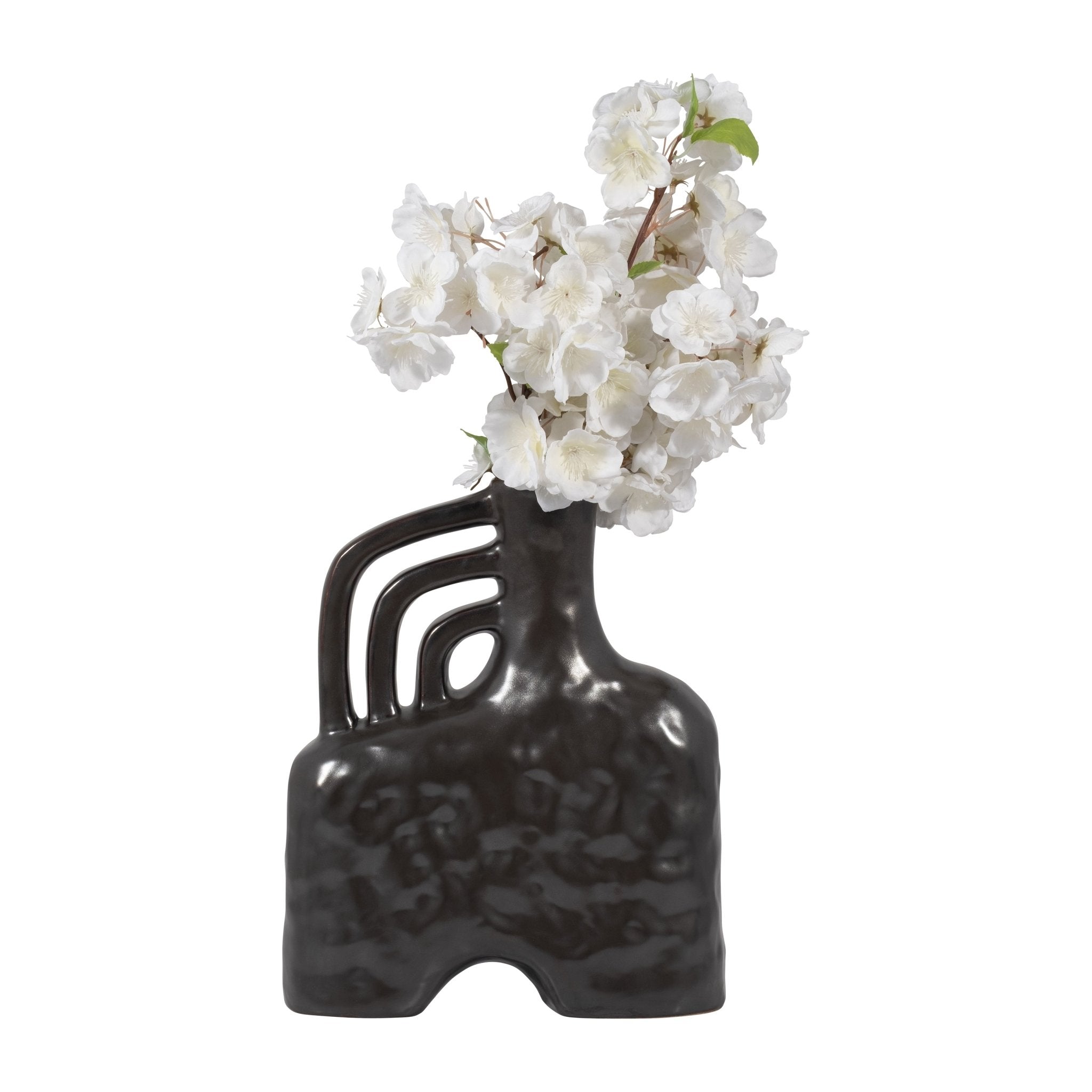 CER, 12" METALLIC TRIPLE HANDLE VASE, BLACK | Sagebrook Home