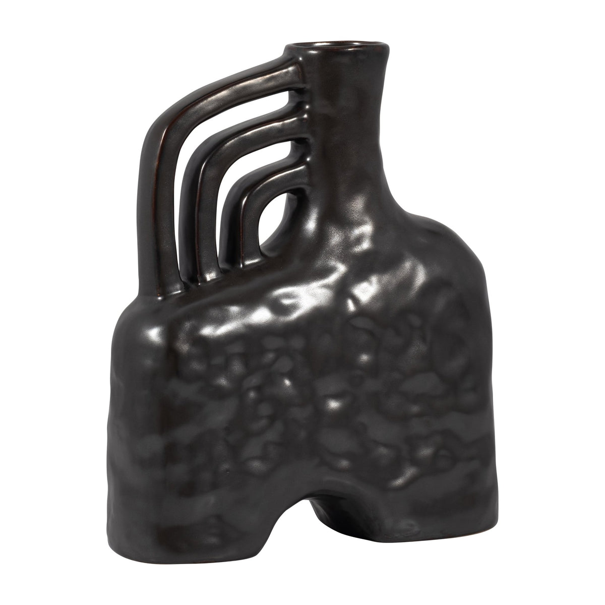 CER, 12" METALLIC TRIPLE HANDLE VASE, BLACK | Sagebrook Home