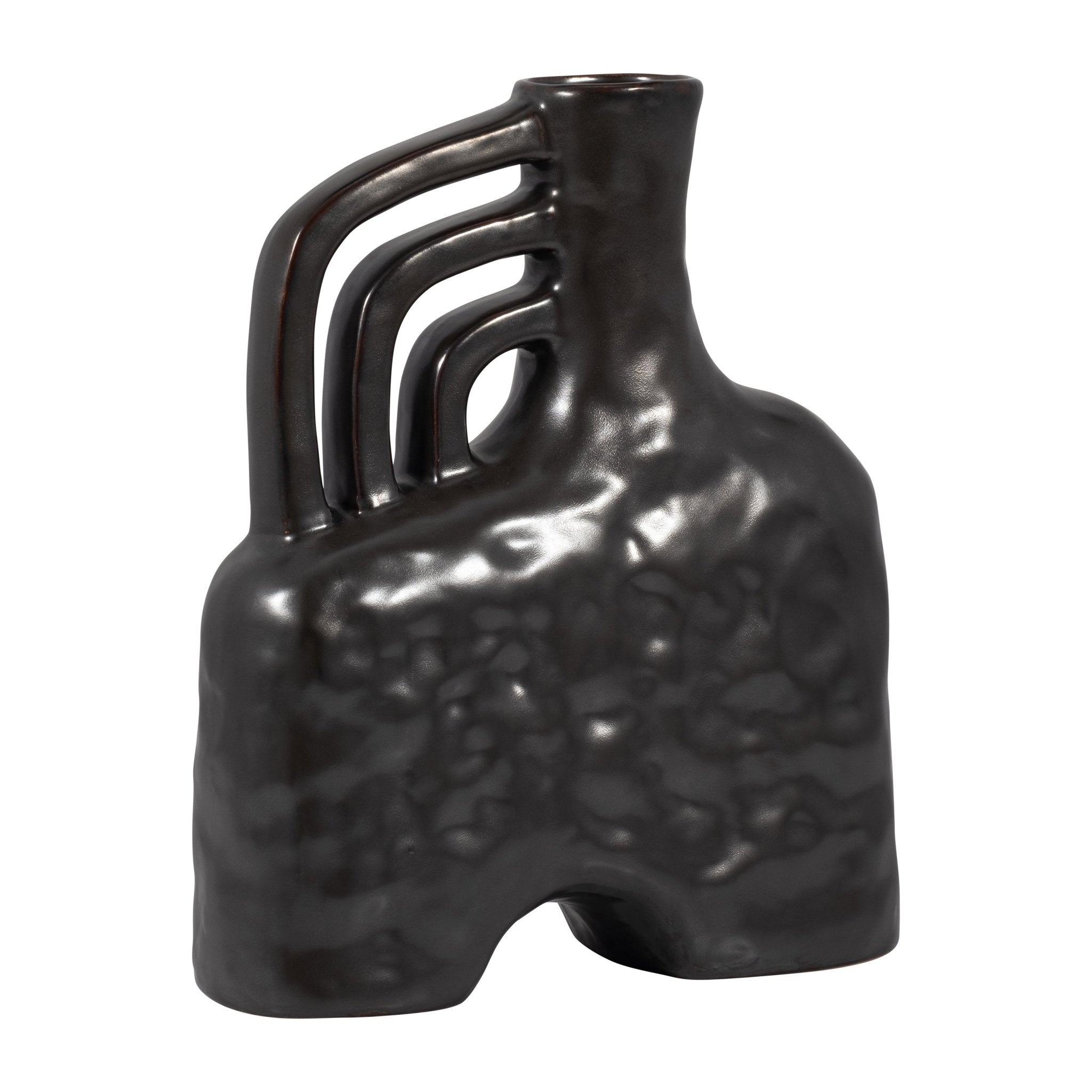 CER, 12" METALLIC TRIPLE HANDLE VASE, BLACK | Sagebrook Home
