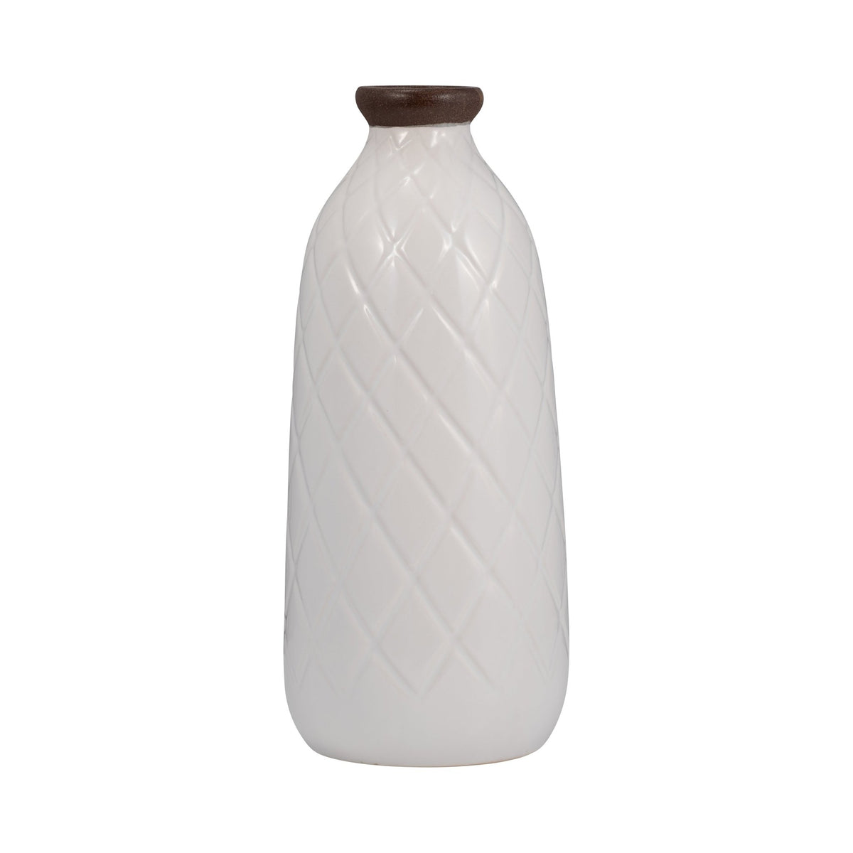 CER, 12" PLAID TEXTURED VASE, WHITE Vases and Jars| Sagebrook Home
