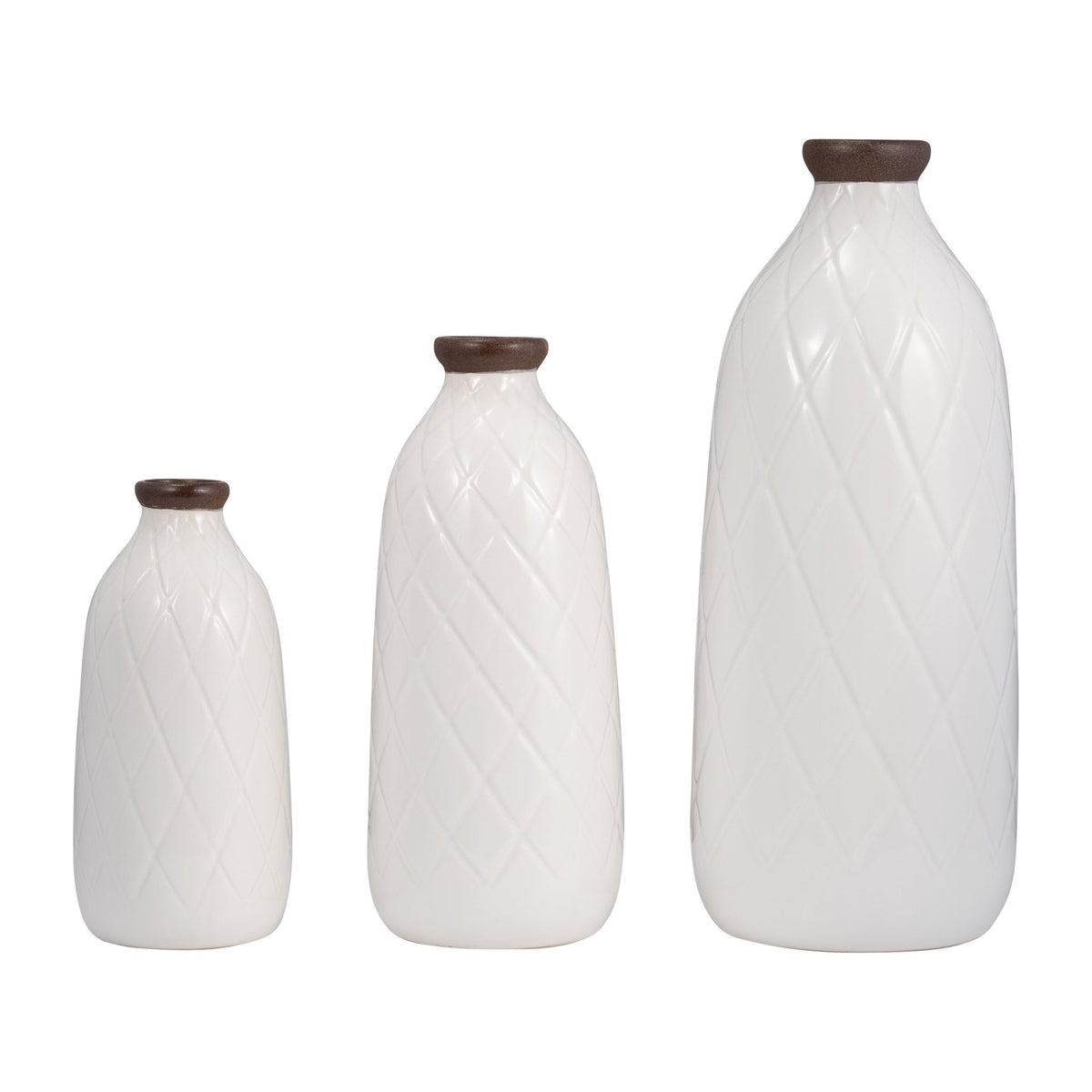 CER, 12" PLAID TEXTURED VASE, WHITE Vases and Jars| Sagebrook Home