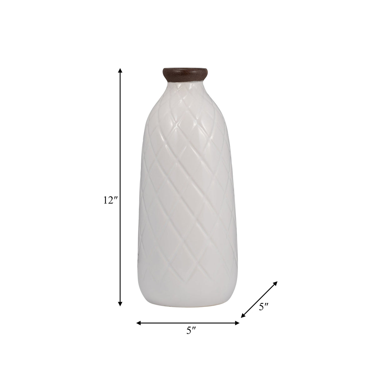 CER, 12" PLAID TEXTURED VASE, WHITE Vases and Jars| Sagebrook Home