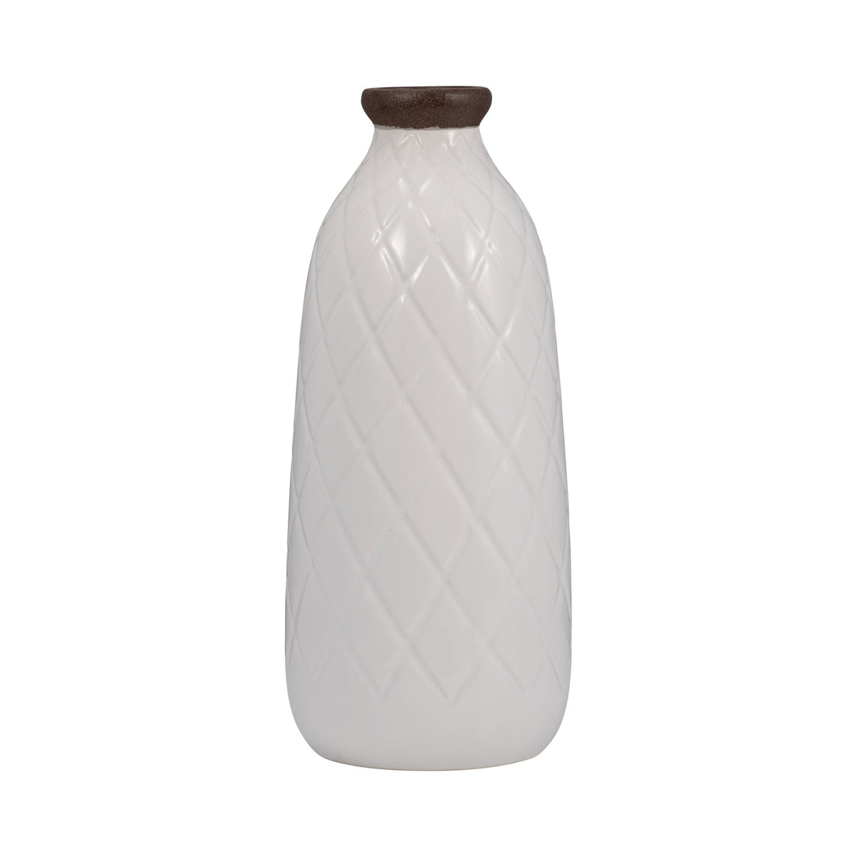 CER, 12" PLAID TEXTURED VASE, WHITE Vases and Jars| Sagebrook Home