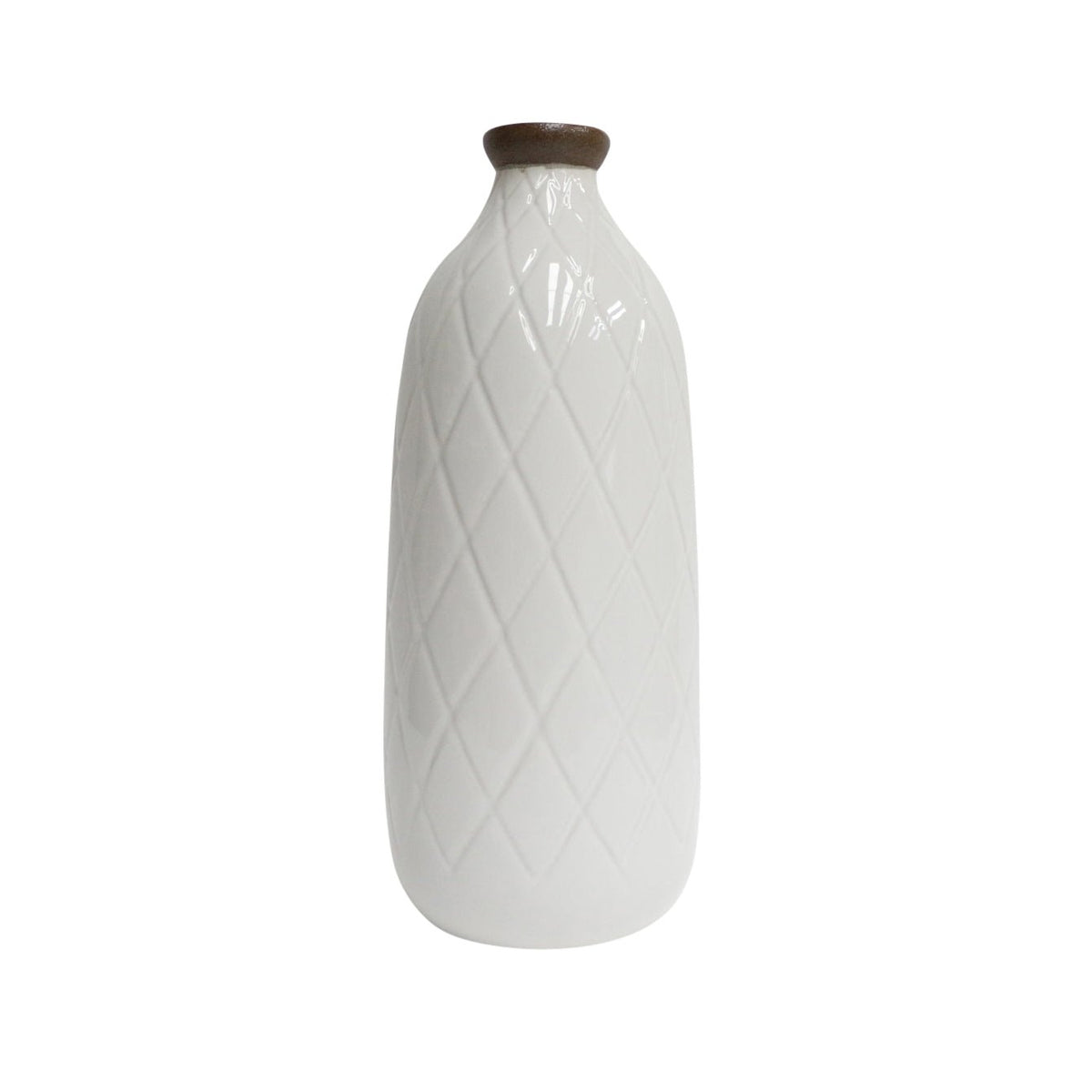 CER, 12" PLAID TEXTURED VASE, WHITE Vases and Jars| Sagebrook Home