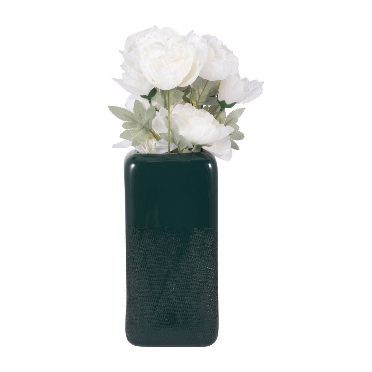 CER, 12" SQUARED GROOVED VASE, FOREST GREEN | Sagebrook Home