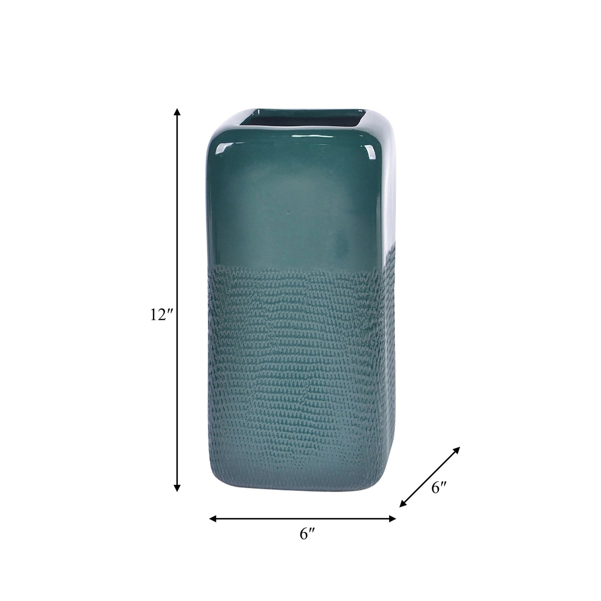 CER, 12" SQUARED GROOVED VASE, FOREST GREEN | Sagebrook Home