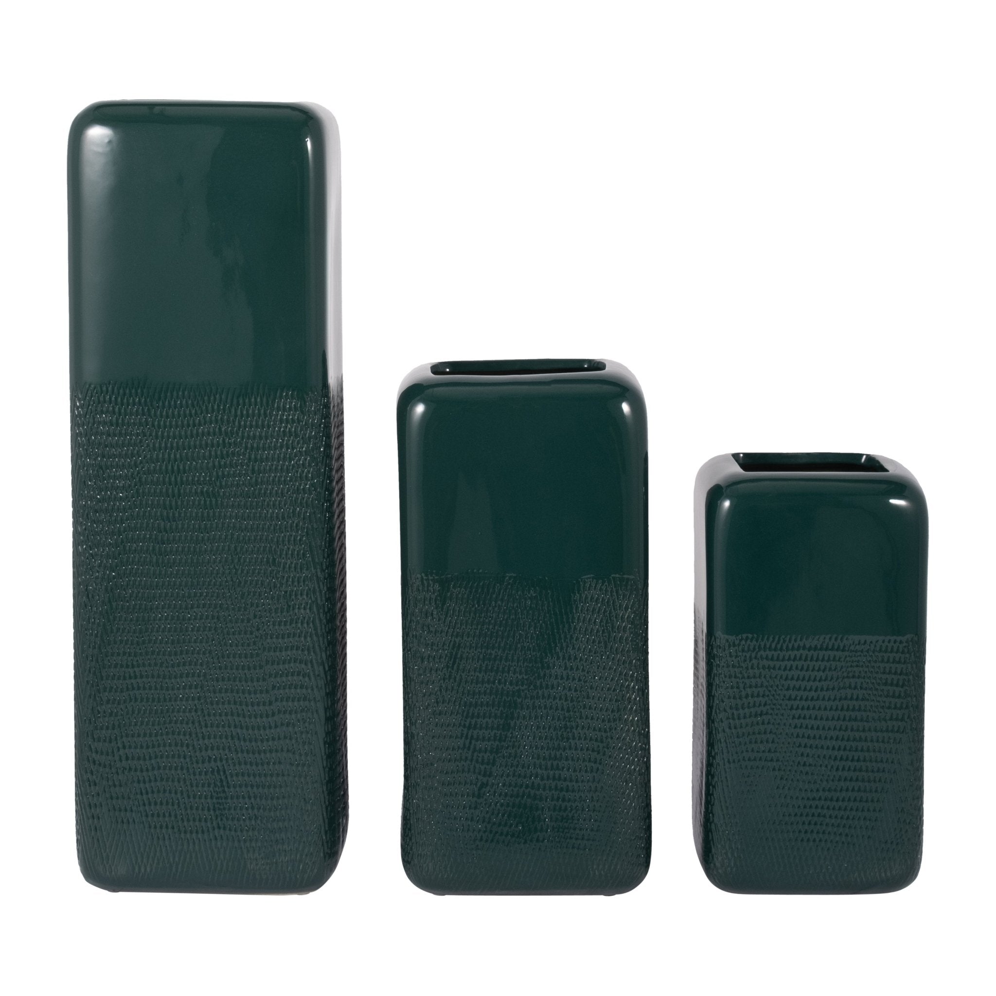 CER, 12" SQUARED GROOVED VASE, FOREST GREEN | Sagebrook Home