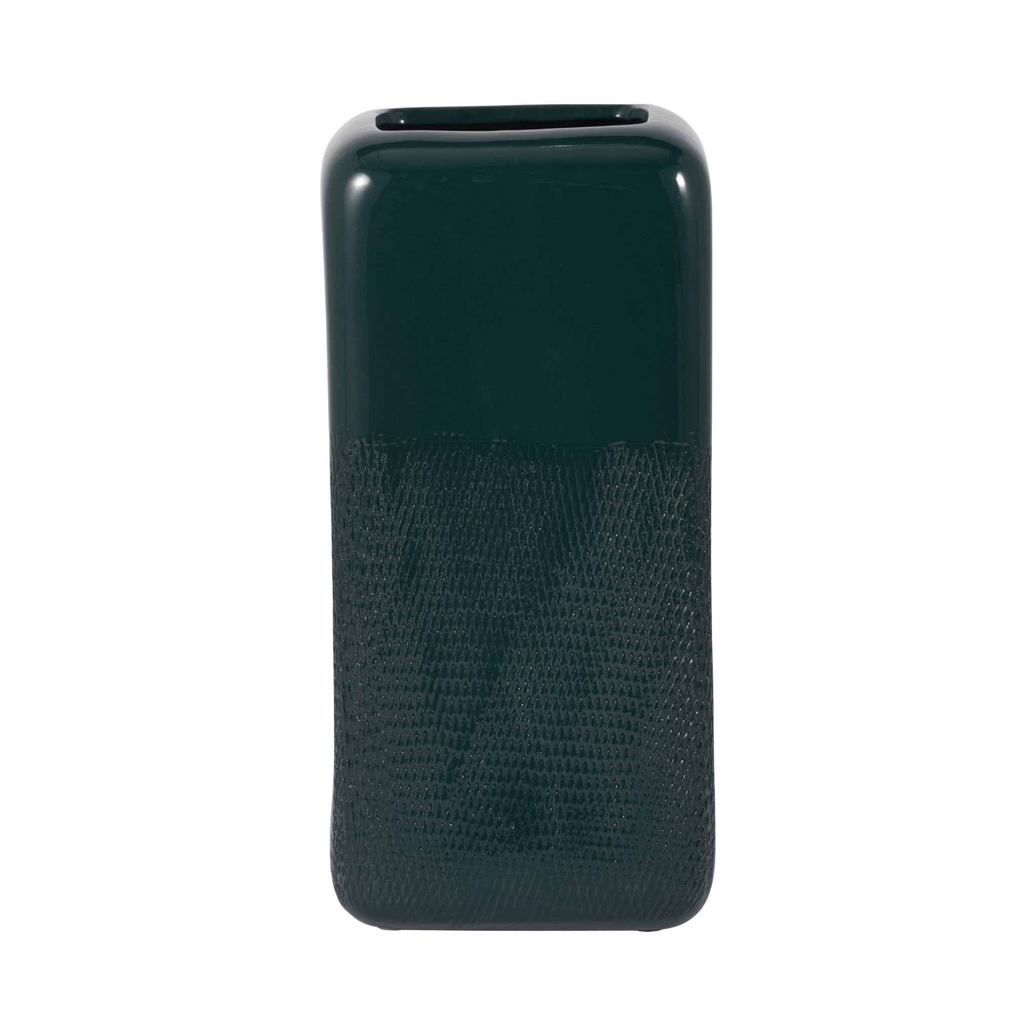CER, 12" SQUARED GROOVED VASE, FOREST GREEN | Sagebrook Home