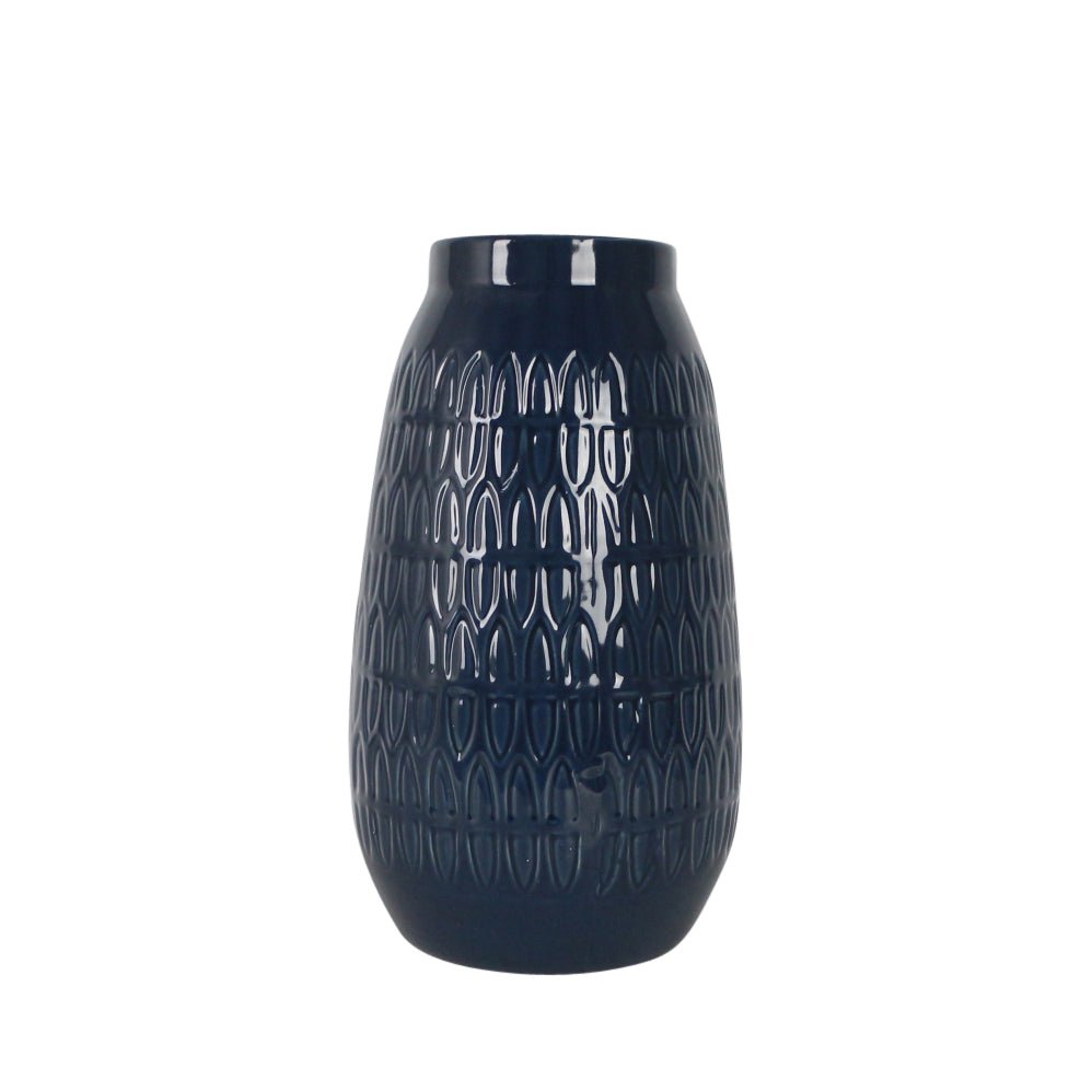 CER, 12"H CARVED VASE, NAVY BLUE Vases and Jars| Sagebrook Home