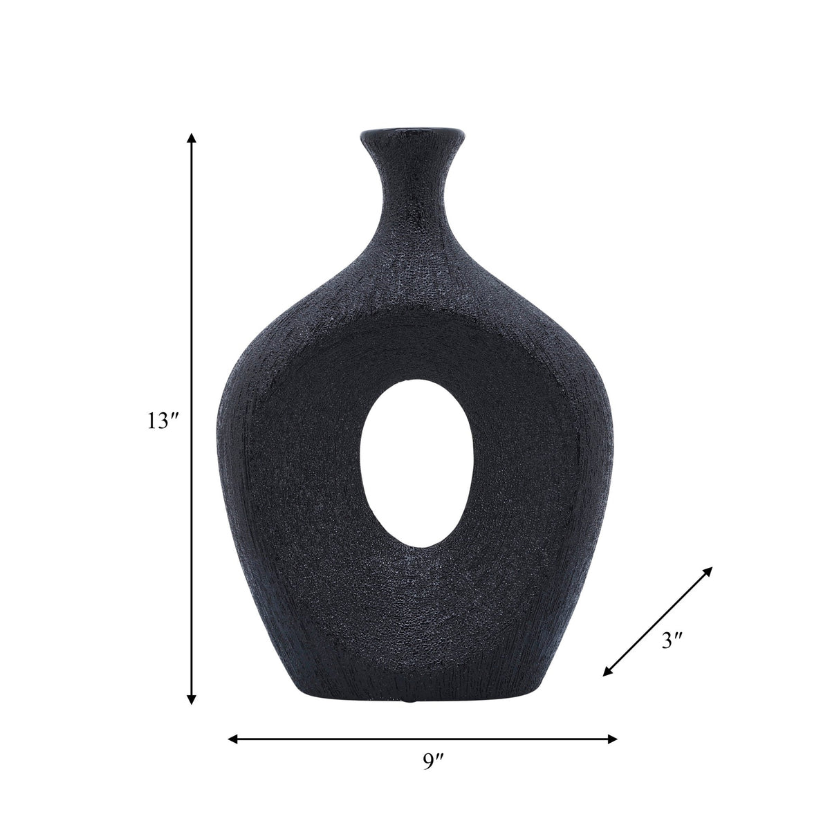 CER, 13" BEADED OVAL VASE CUT-OUT, BLACK Vases and Jars| Sagebrook Home