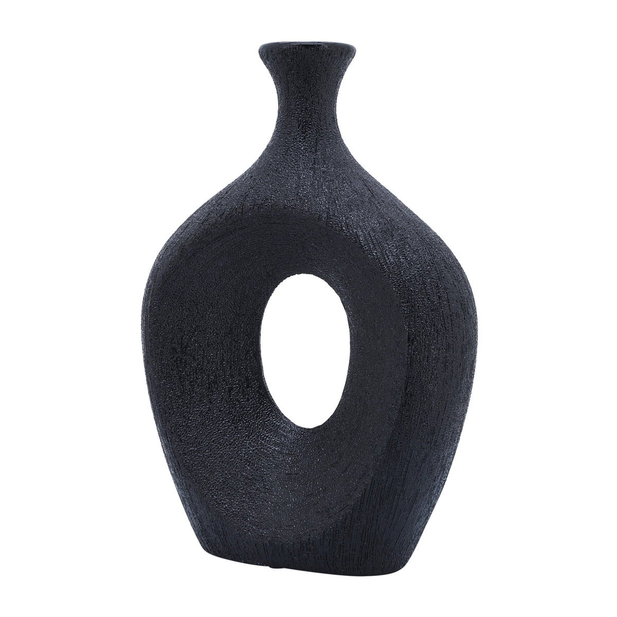 CER, 13" BEADED OVAL VASE CUT-OUT, BLACK Vases and Jars| Sagebrook Home