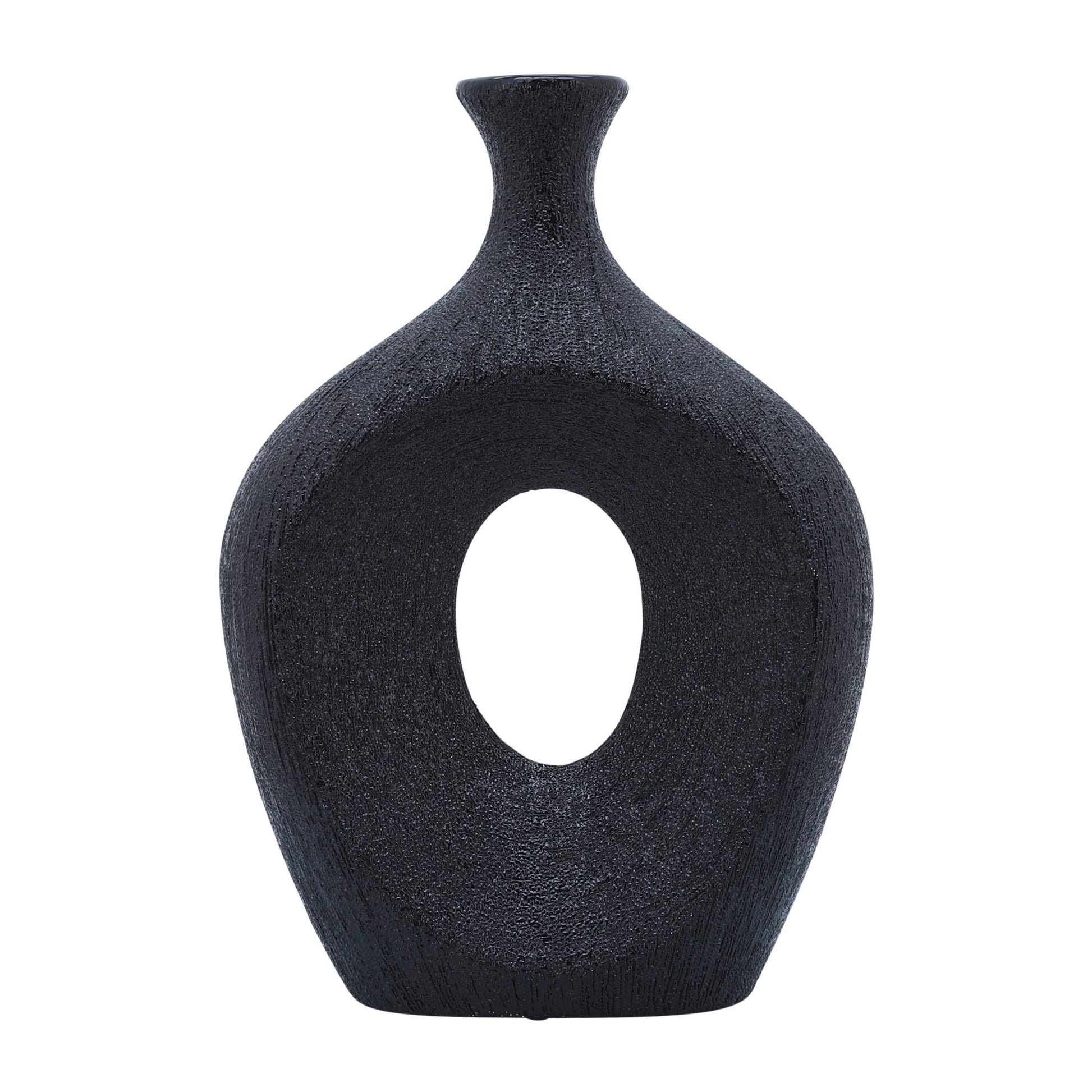 CER, 13" BEADED OVAL VASE CUT-OUT, BLACK Vases and Jars| Sagebrook Home