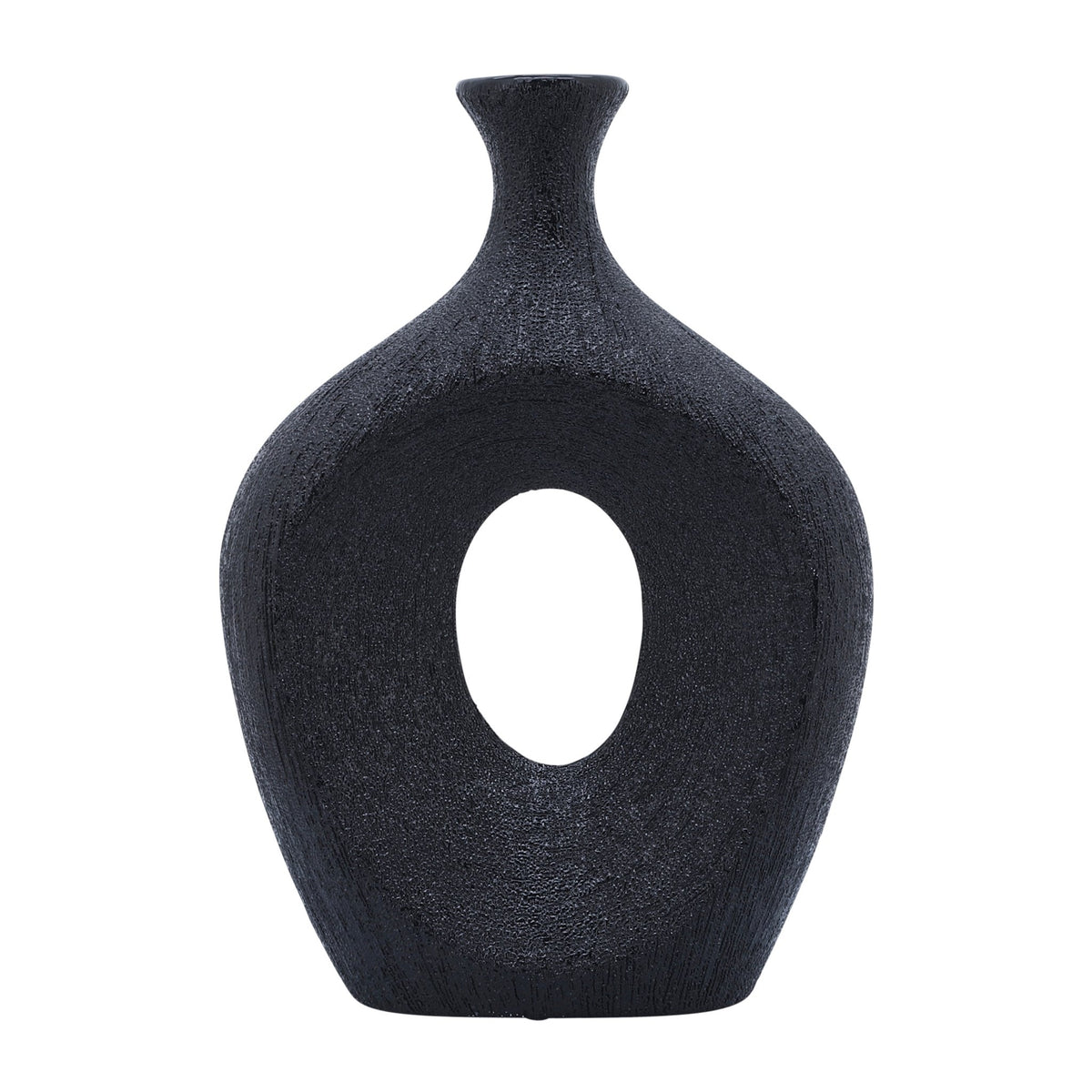CER, 13" BEADED OVAL VASE CUT-OUT, BLACK Vases and Jars| Sagebrook Home