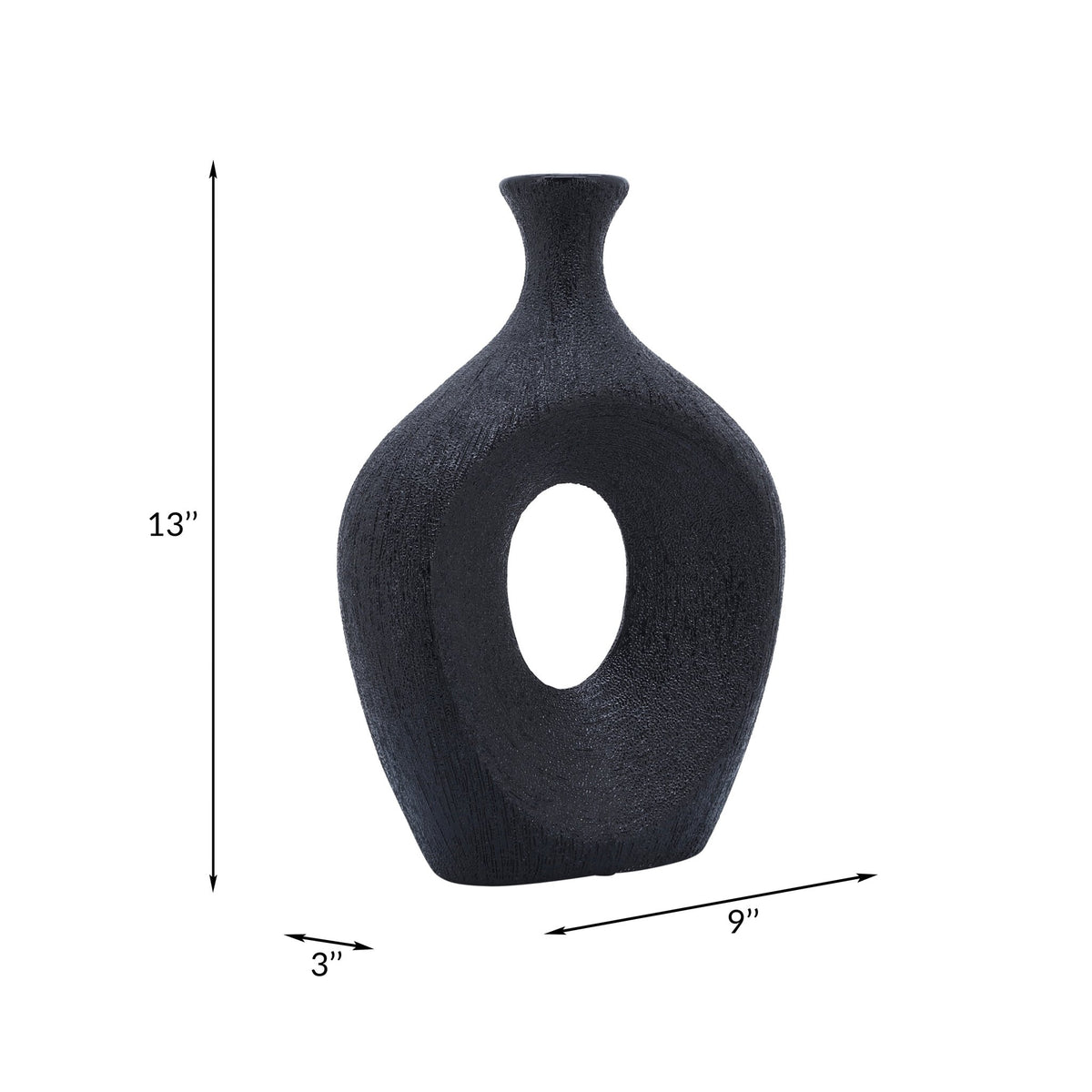 CER, 13" BEADED OVAL VASE CUT-OUT, BLACK Vases and Jars| Sagebrook Home