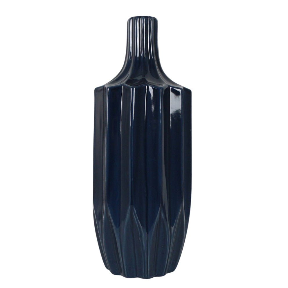 CER, 13" FLUTED VASE, NAVY Vases and Jars| Sagebrook Home
