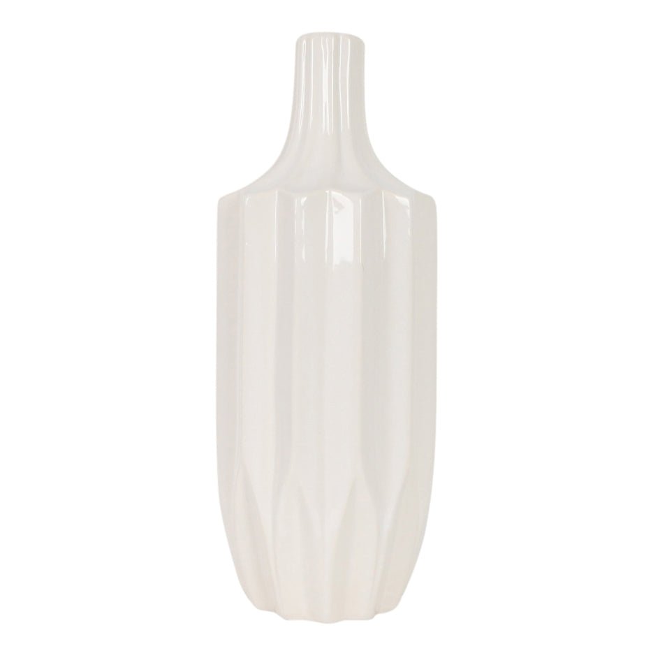 CER, 13" FLUTED VASE, WHITE Vases and Jars| Sagebrook Home