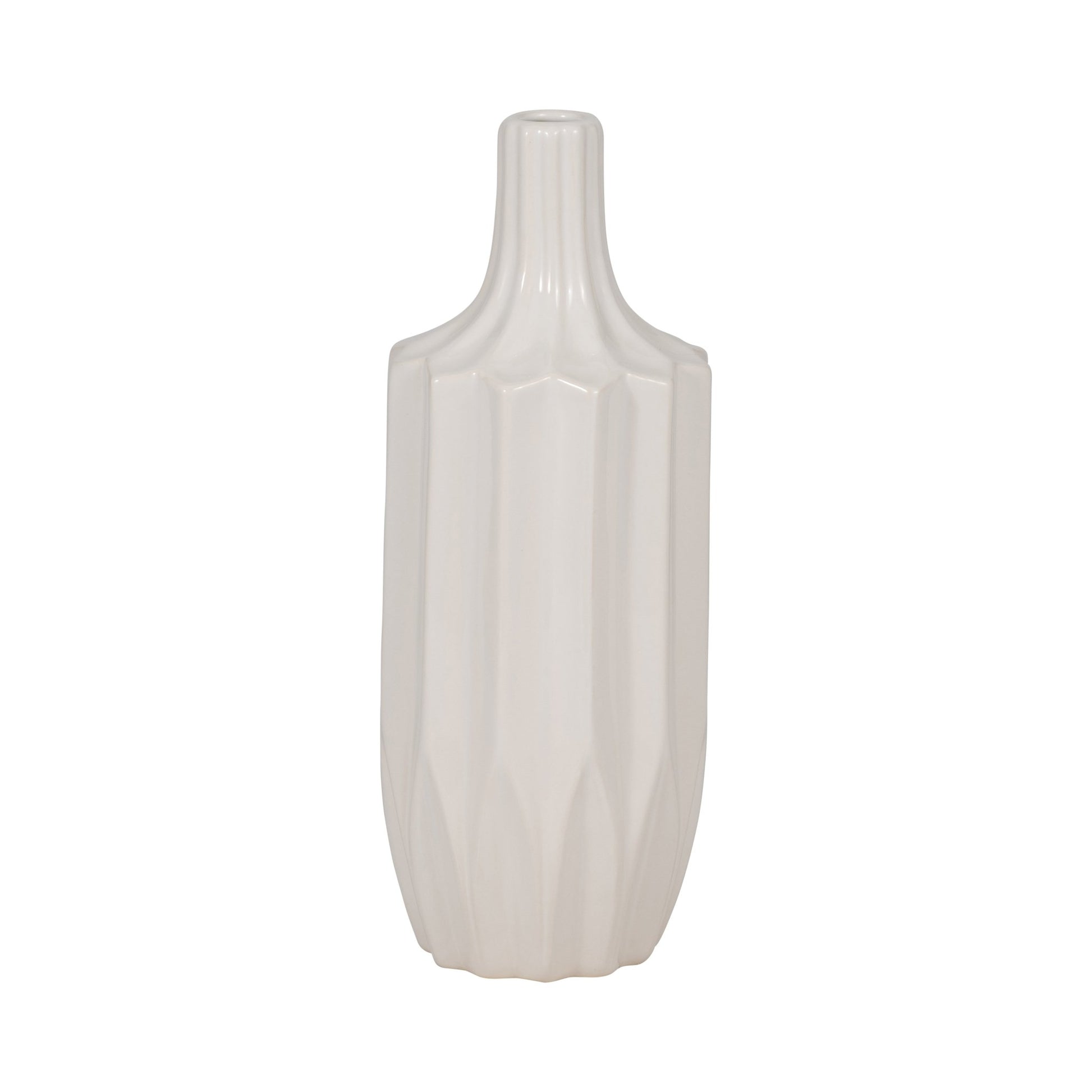 CER, 13" FLUTED VASE, WHITE Vases and Jars| Sagebrook Home