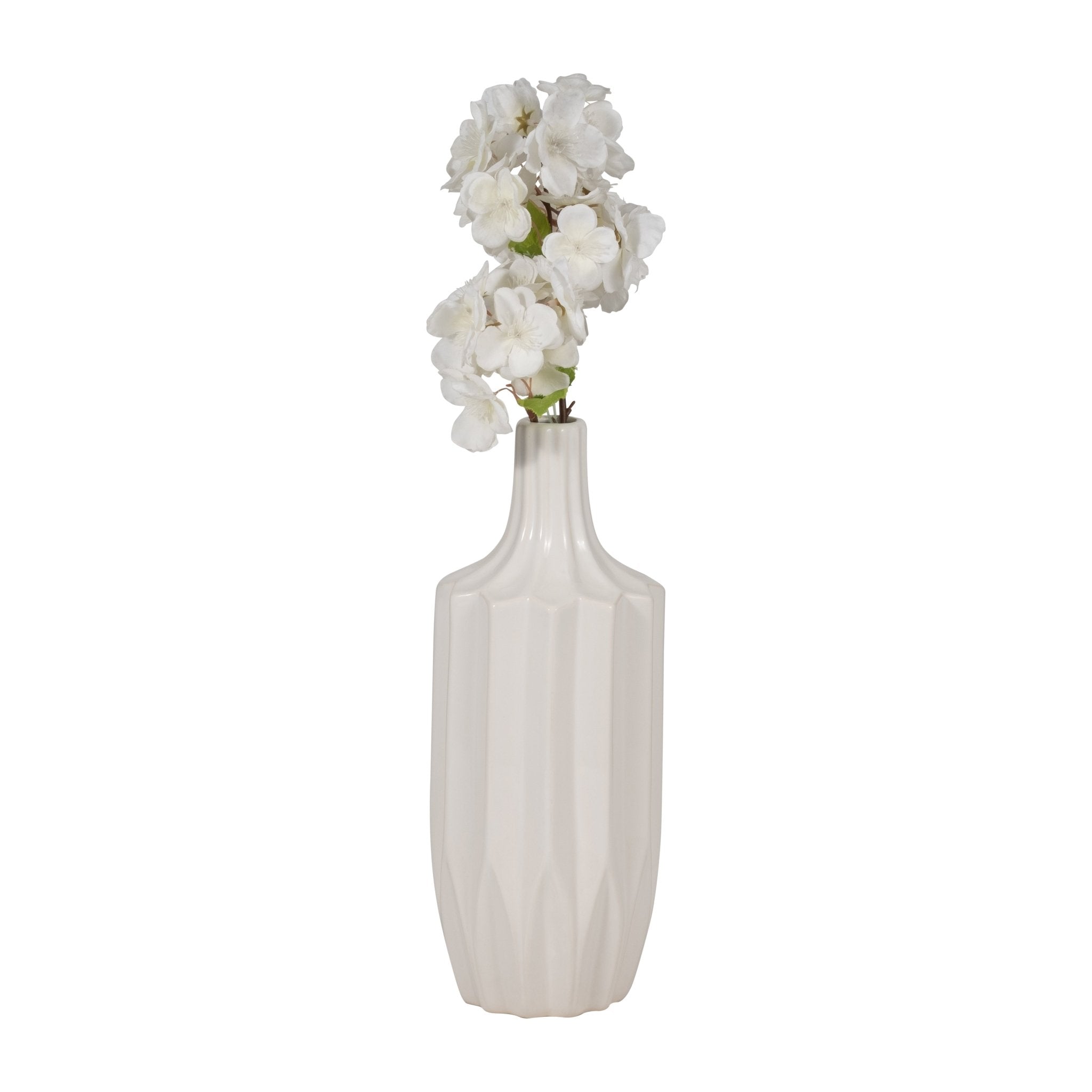 CER, 13" FLUTED VASE, WHITE Vases and Jars| Sagebrook Home