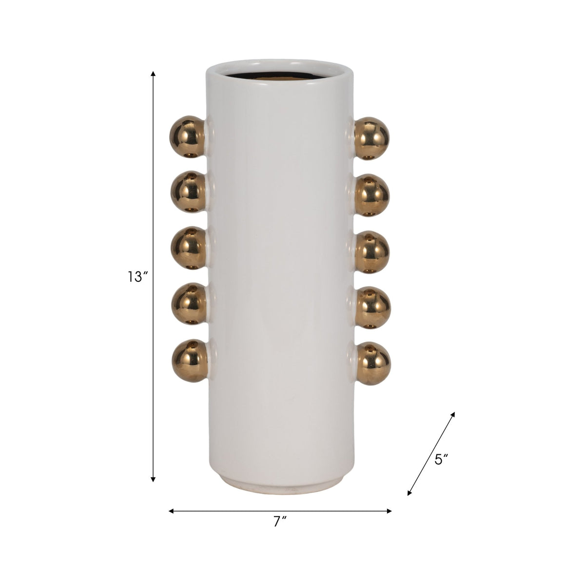 Cer, 13" Vase W/ Side Knobs, White/gold Vases and Jars| Sagebrook Home